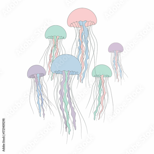 Pastel Colored Jellyfish Illustration.
