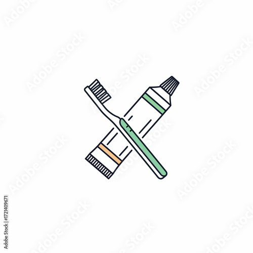 Toothbrush and toothpaste crossed for dental hygiene and oral care.