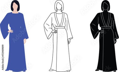 Find elegant abaya dress designs and modest fashion illustration