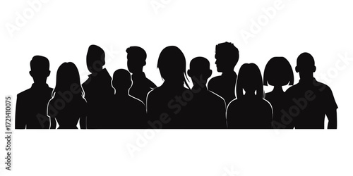 Vector characters - silhouettes. Unrecognizable portraits of women and men. Group of people.vector icon