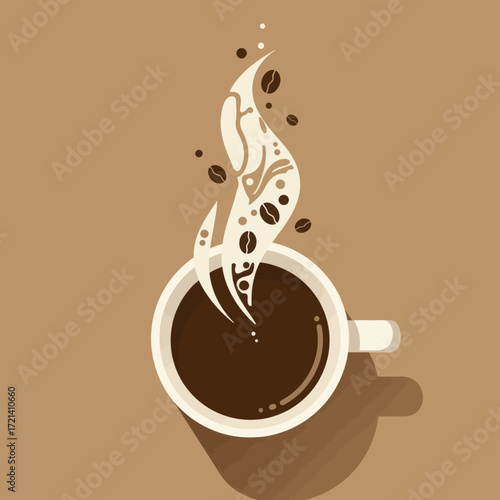 Aromas of Hot Coffee A Vector Illustration with Beans and Steam