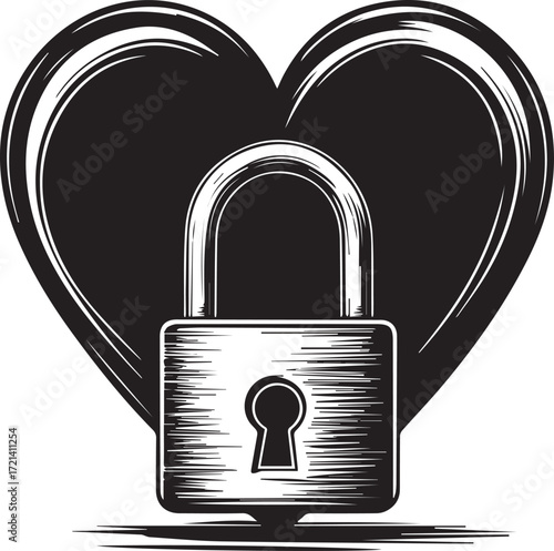 Heart with Lock: An elegant illustration, featuring a heart embracing a padlock, elegantly representing love, security, and protection of inner emotions and relationships. 