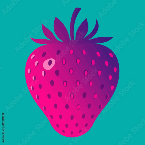 Vibrant magenta and purple strawberry vector illustration on a teal background