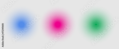 Halftone circular design elements set (gradient color)