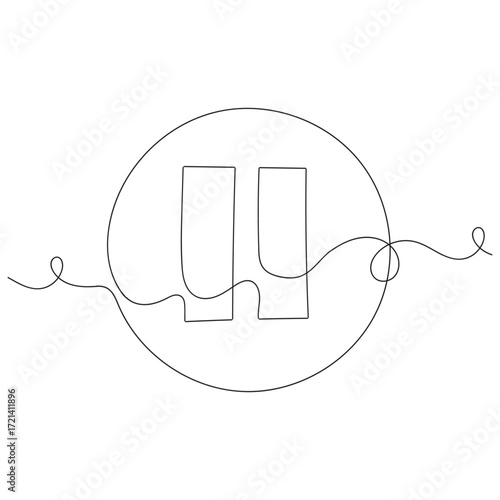 Pause icon in continuous line drawing style. Line art of pause button. Vector illustration. Abstract background. Vector Illustration