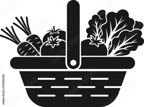 Vegetable basket icon fresh produce carrots tomatoes and lettuce
