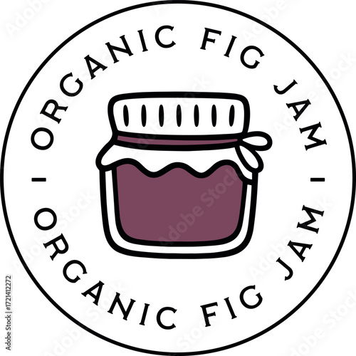Fig jam organic natural figs flavor homemade round logo circular label sticker badge packaging. Cute jar cottagecore retro aesthetic fruit spread drawing minimal illustration isolated clipart design.