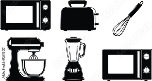 Kitchen appliances vector set microwave blender toaster mixer