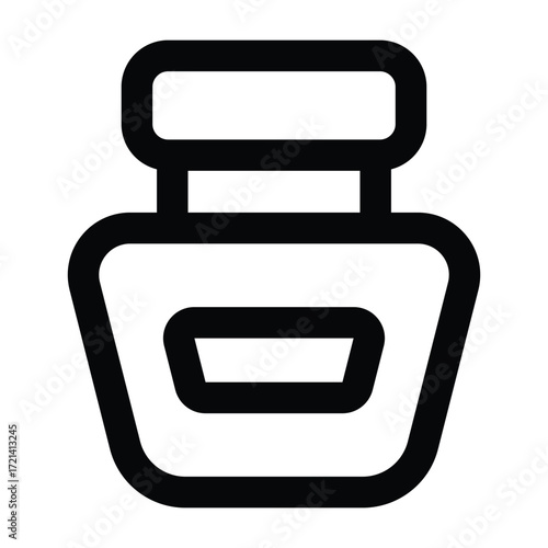 Minimal black line illustration of an ink bottle. Simple design, suitable for school, art, office, creativity, and writing related concepts.
