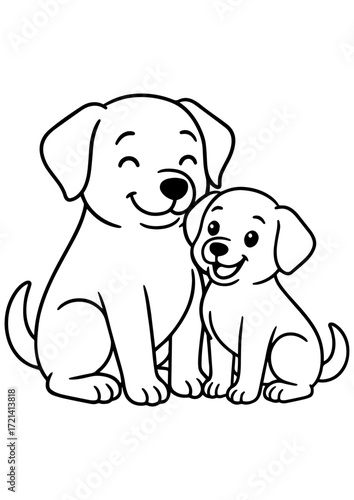 Black and white vector of mother dog with puppy. Cute domestic animals illustration for engrave, laser engrave, prints and creative projects