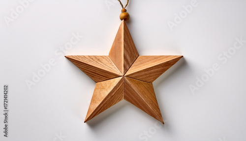 Wooden Christmas Star Displayed On Clean White Background Essence Of Festive Spirit