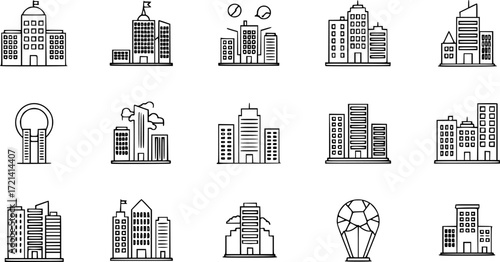 Set of simple city line icons.