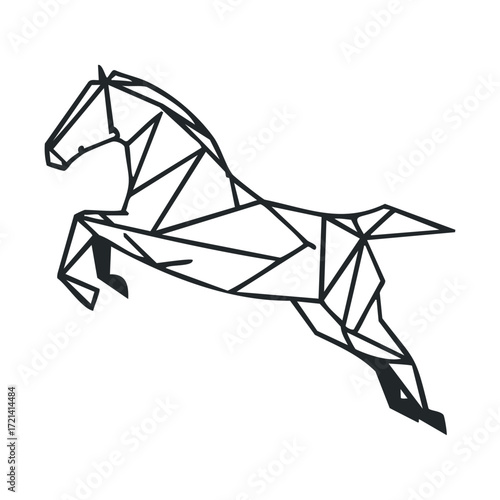 Horse jumping in geometric style for modern design projects. Vector illustration
