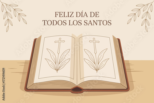 Feliz Día de Todos los Santos Book Religious Holiday Design