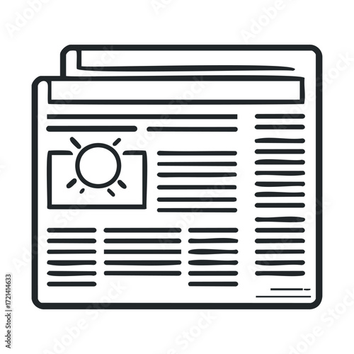 News article showcasing sun symbol representing weather updates. Vector illustration