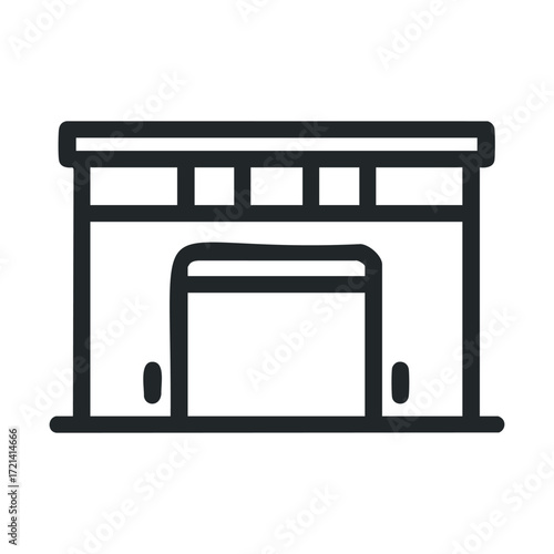 Building exterior with garage door in a simple design for various uses. Vector illustration