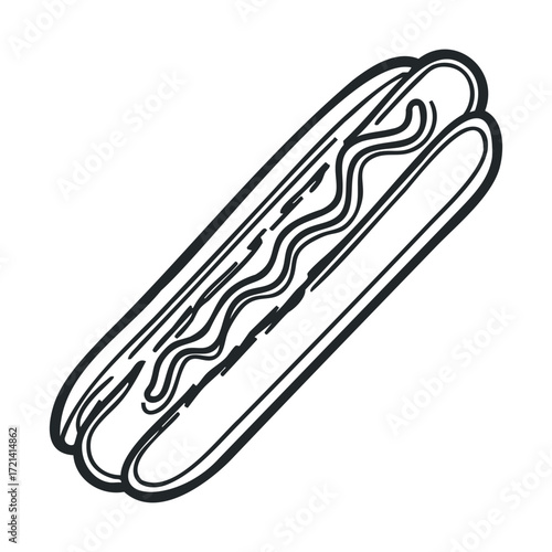 Delicious hot dog with toppings ready for a summer barbecue event. Vector illustration