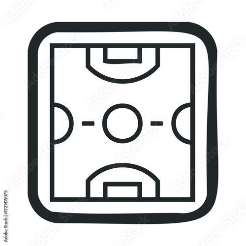 Outline of a soccer field with clear markings for gameplay design. Vector illustration
