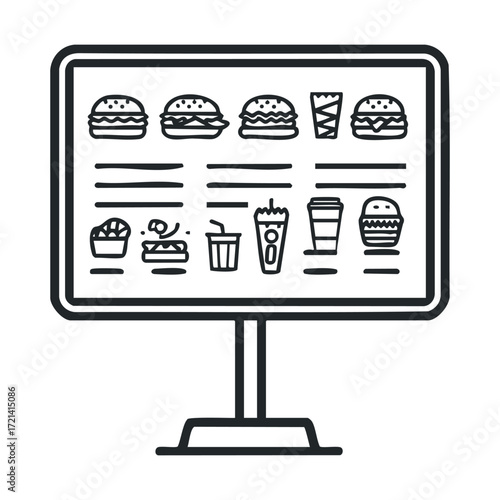 Burger menu board design for fast food restaurant display. Vector illustration