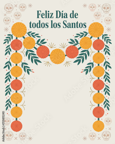 Feliz Día de Todos los Santos Floral Skull Celebration Day of the Dead