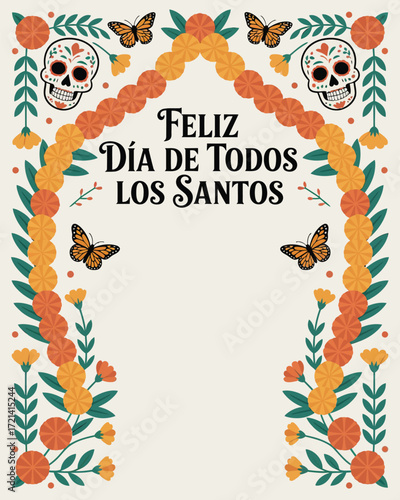 Feliz Día de Todos los Santos Floral Skull Celebration Day of the Dead