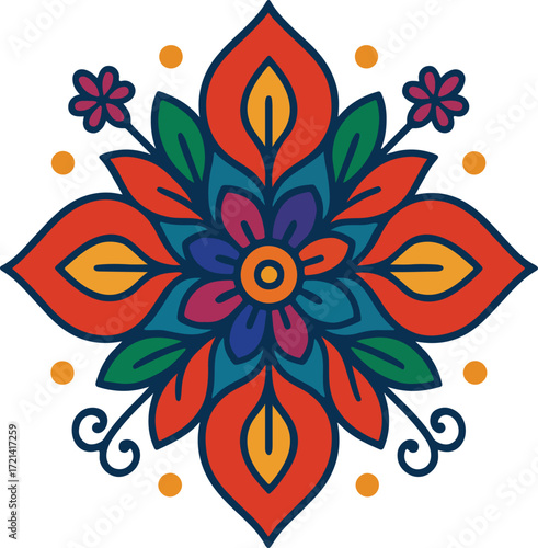 Colorful Floral Mandala Design Pattern for Wall Art, Boho Decor, and Meditation Themes