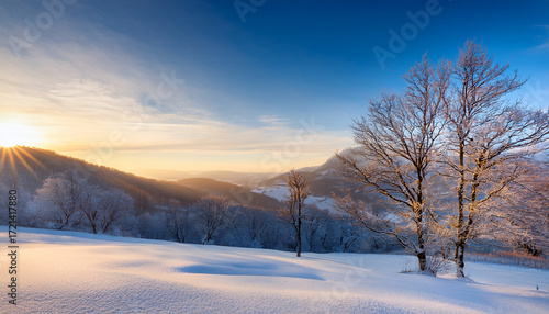 Wallpaper Mural Serene Winter Landscape With Mountains And Bare Trees At Sunrise Torontodigital.ca