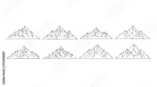 Collection of stylized mountain peaks in a distinctive silhouette style