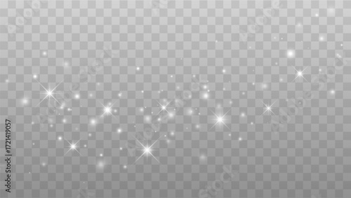 Magic christmas decoration. Glowing light effect with many glitter particles isolated on transparent background.