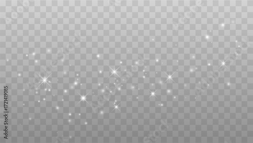 Glowing light effect with many glitter particles isolated on transparent background. Vector starry cloud with dust. Magic christmas decoration	