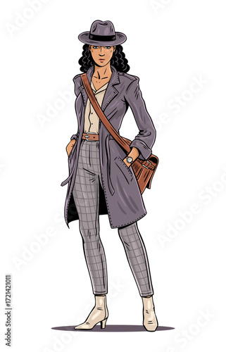 Standing female detective full body illustration