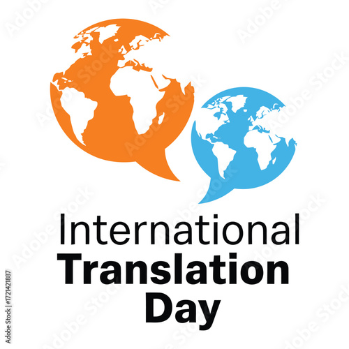 International Translation Day illustration with dual speech bubbles and world maps symbolizing global language exchange and communication