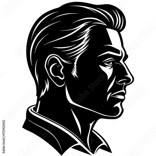 Detailed Side Profile Silhouette of a Man's Face in Vector Format