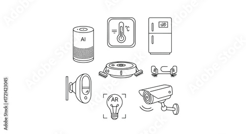 Vector illustration of smart home devices in black and white style