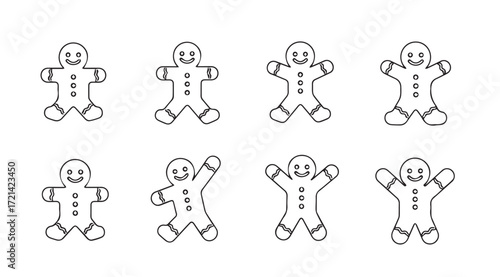 Eight whimsical gingerbread man silhouettes with arms raised in celebration