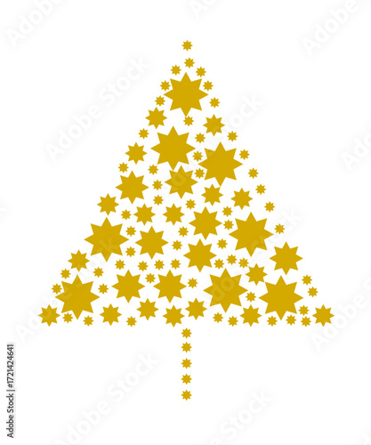 Golden Christmas tree made of star shapes in festive vector design