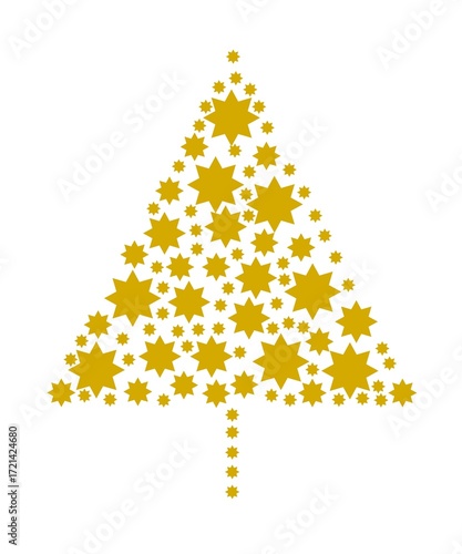 Golden Christmas tree made of star shapes in festive vector design