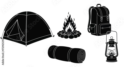 Vector illustration of camping equipment, for outdoor adventure and exploration