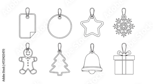 Collection of outline christmas cookie cutter silhouettes for baking and crafts