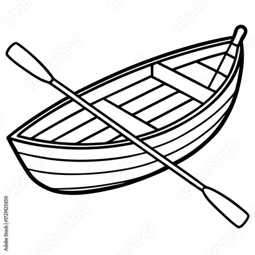 Rowboat with Oars Line Vector