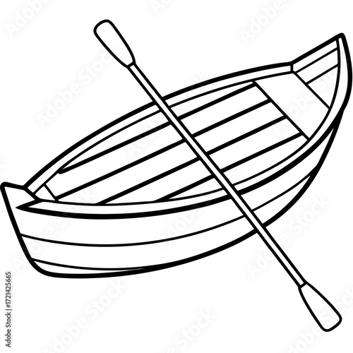 Rowboat with Oars Line Vector