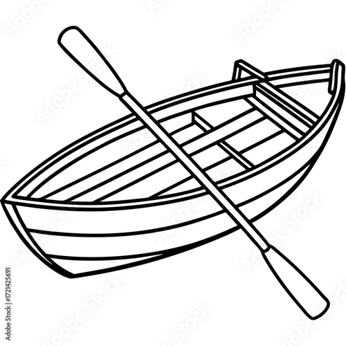 Rowboat with Oars Line Vector