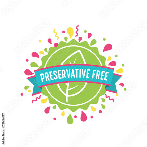 Colorful preservative free label with leaf and splash elements  