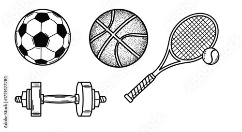 Vector illustration of set of sport equipment