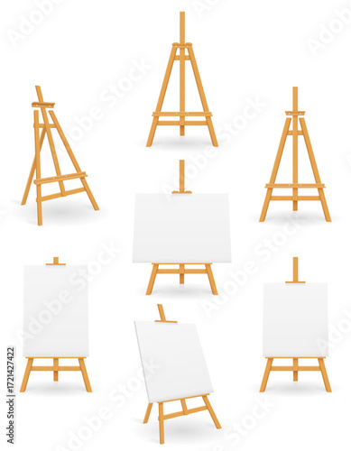 easel made of wooden for painting and drawing with a blank sheet of paper cartoon stock vector illustration isolated on white background