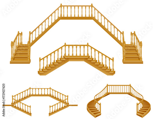 stairs for the house inside to the second floor made of wooden cartoon stock vector illustration isolated on white background