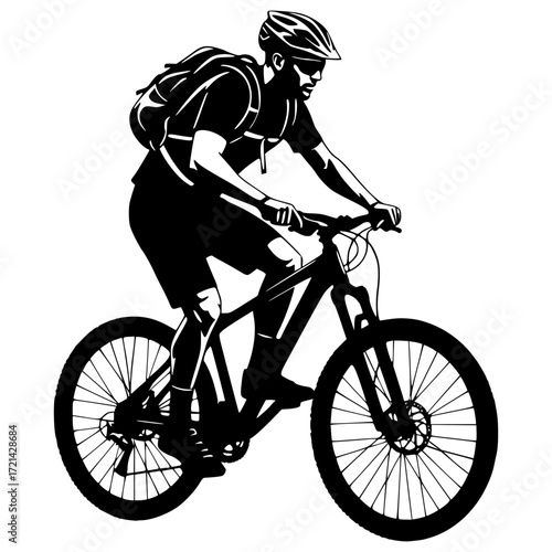 Mountain biker with backpack and helmet riding a bike, cycling, sport, outdoor, adventure, MTB, sport
