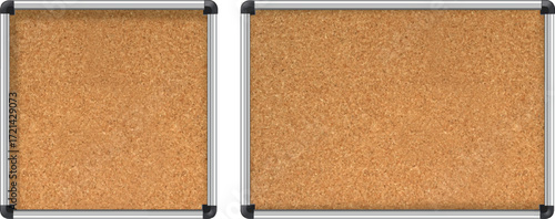 Realistic 3d vector cork board with metal frame. Wall corkboard with brown texture for school or office. Vector illustration.