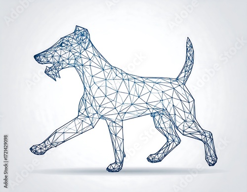 Polygonal illustration of a dog in motion
