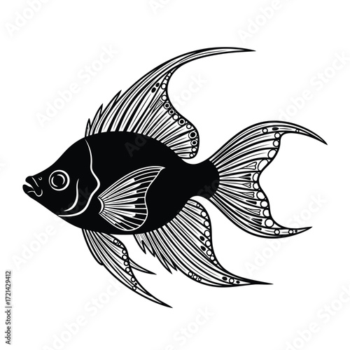 Vector illustration of angelfish in trendy linear style drawing